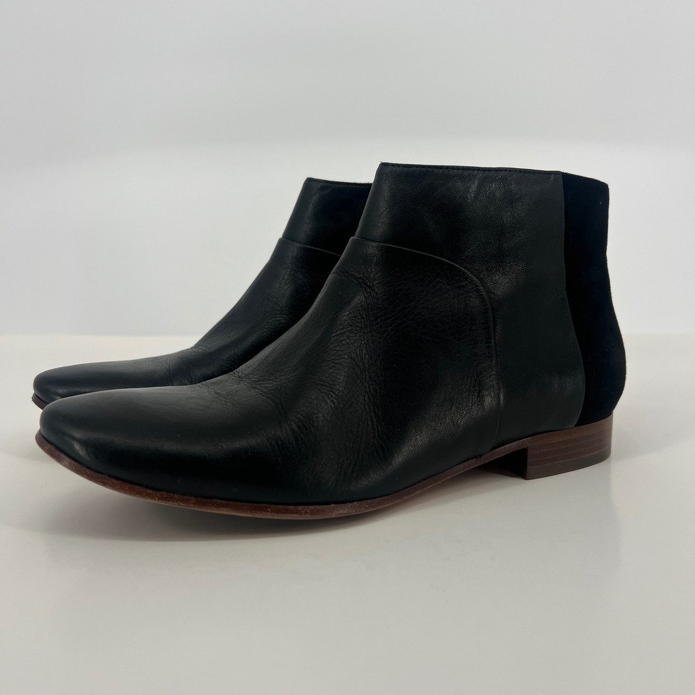 Cole Haan Allen Ankle Bootie Womens 7 Black Leather Suede Side-Zip Low Heel Boot